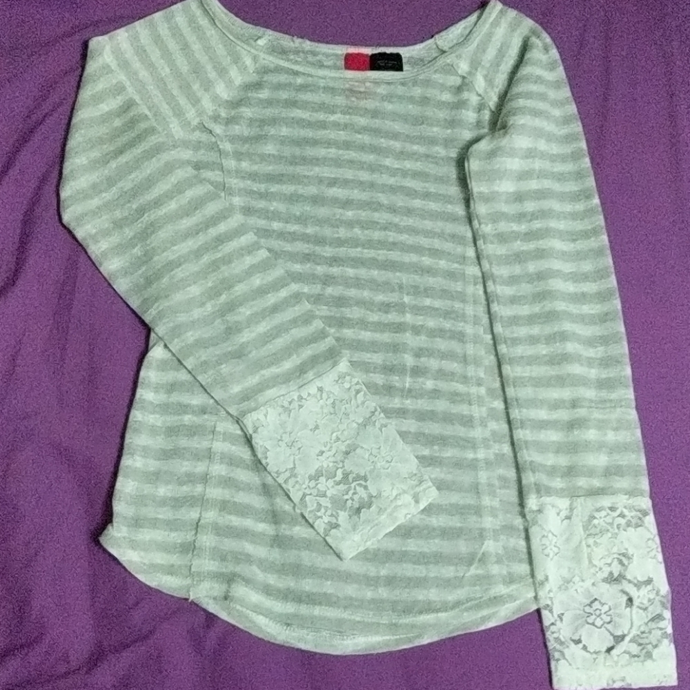 Super Soft Long Sleeved Lace and Stripped Shirt.